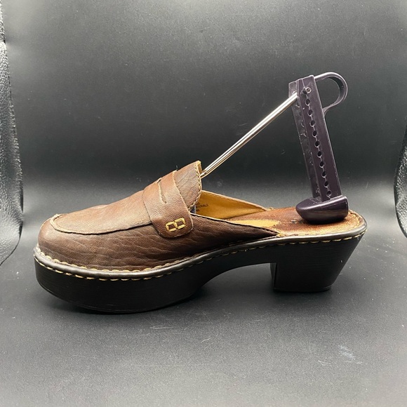 BORN Shoes Women Brown Leather Slip On Wedge Mules Clogs Handcrafted W6607 SZ 7 - Picture 6 of 10